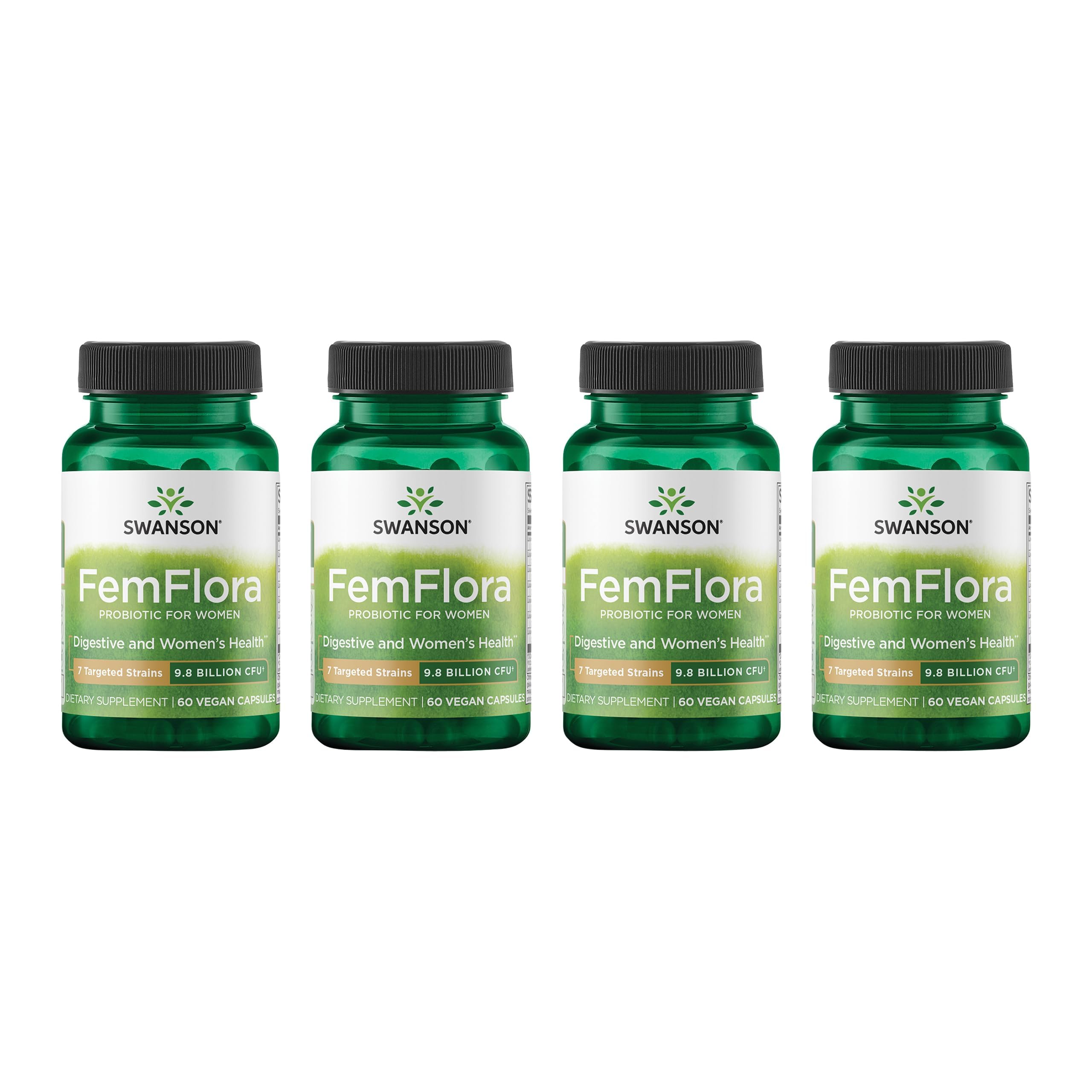 Swanson FemFlora Women's Probiotic, 9 Billion CFU, 60 Capsules, 4 Pack 60 Count (Pack of 4)