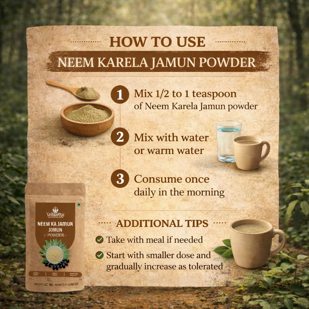 Organic Neem Karela Jamun Powder for Diabetes Care | Ayurvedic Herbal Supplement with Jamun Seed & Karela Neem | Vegan Blood Sugar Control Churna | AYUSH Certified for Immunity & Wellness | Natural Detox for Men & Women (100g) — Amazon image 7