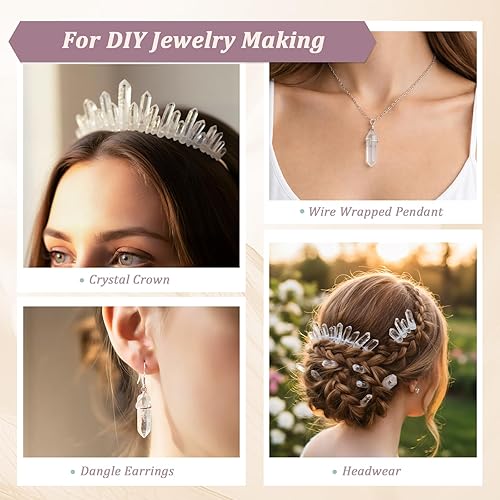 Miniatura 2 de SUNYIK Puntos de cristal de 7 chakras de titanio recubierto de cuarzo perforado palos picos de cuentas de punto de 15 pulgadas