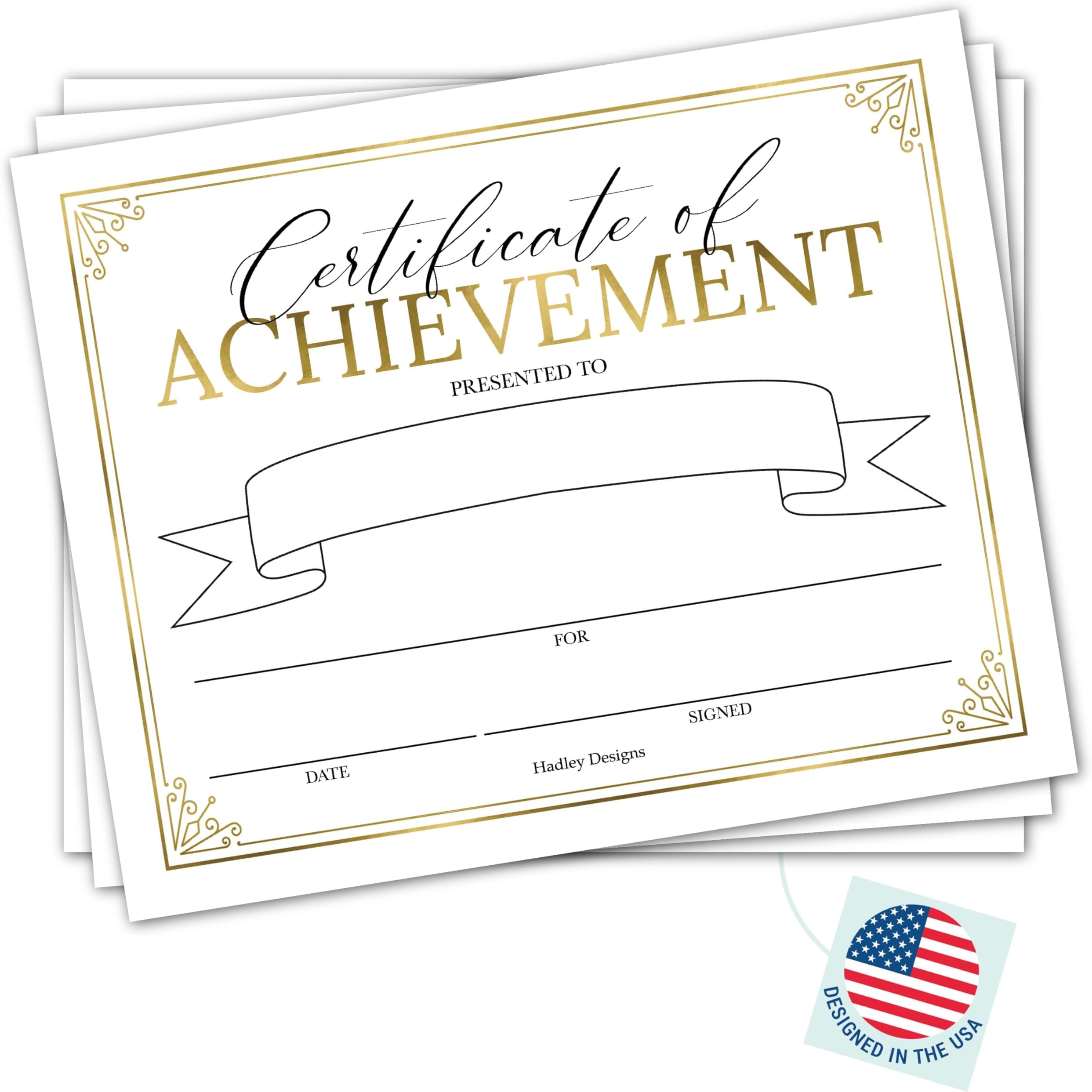Certificate of Achievement Awards -25 Bulk Award Certificates for Students & Employee of the Month, Gold Certificate Paper, Superlative Academic Excellence End of School Certificates of Completion