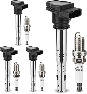 UF575 Ignition Coil & 1675 Double Iridium Spark Plug for Audi A3 A4 A5 A6 Q5 R8 TT RS4 RS5/Volkswagen Jetta Passat Tiguan Beetle CC Golf GTI Replaces# C1627 07K905715F E1075