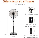 Amazon Basics Ventilateur sur Pied 40 cm avec Télécommande, pour Chambre, Salon, Bureau, 3 Vitesses, 3 Modes, Minuterie, Pales Double Couche, Hauteur Réglable, Tête Inclinable, 60W, Noir - 2