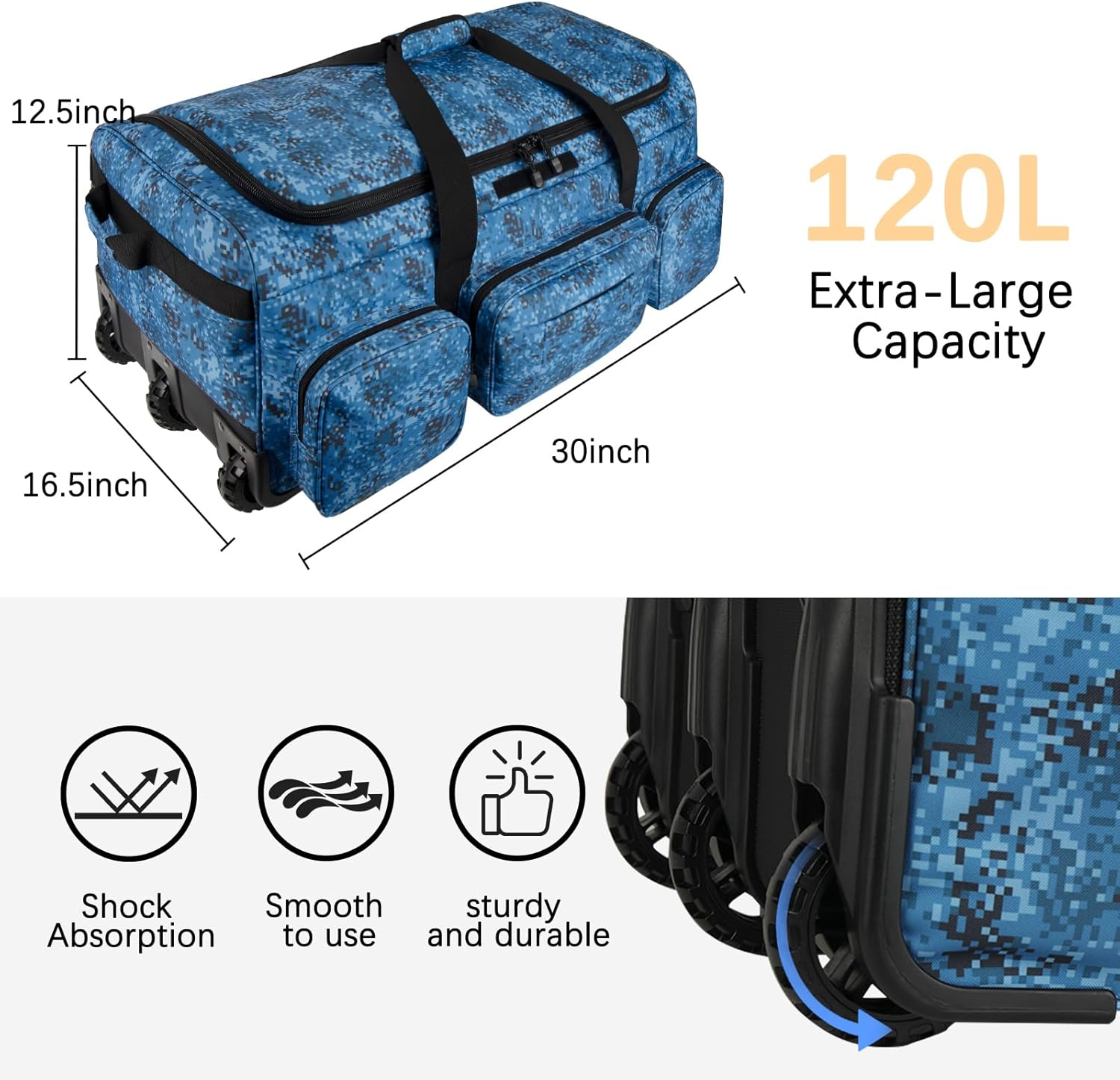 Large Rolling Military Deployment Bag, 120L Heavy Duty Tactical Duffel with Wheels, Waterproof Luggage for Travel Camping Outdoor Adventures and Gear Storage