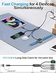 Voyage Croisière Essentiels 2026, 4 dans 2 Câble de recharge multi avec port IP/iWatch/Micro USB/Type C, USB C/USB un cordon chargeur de montres de téléphone compatible avec Apple Watch (Noir, 5FT)