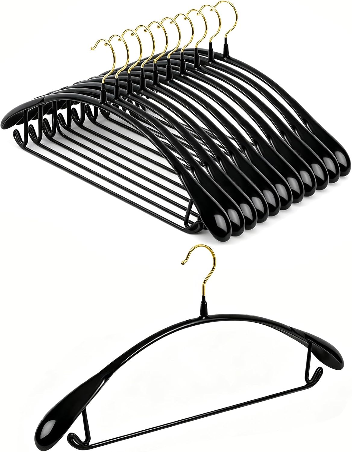 MIZGI 10 Pack Non Slip Hangers for Clothes - Wide Shoulder Sweater Hangers No Shoulder Bump - Heavy Duty Rubber Coated Metal Hangers for Coats, Suits, Jackets, Pants - Space Saving Closet Organizer