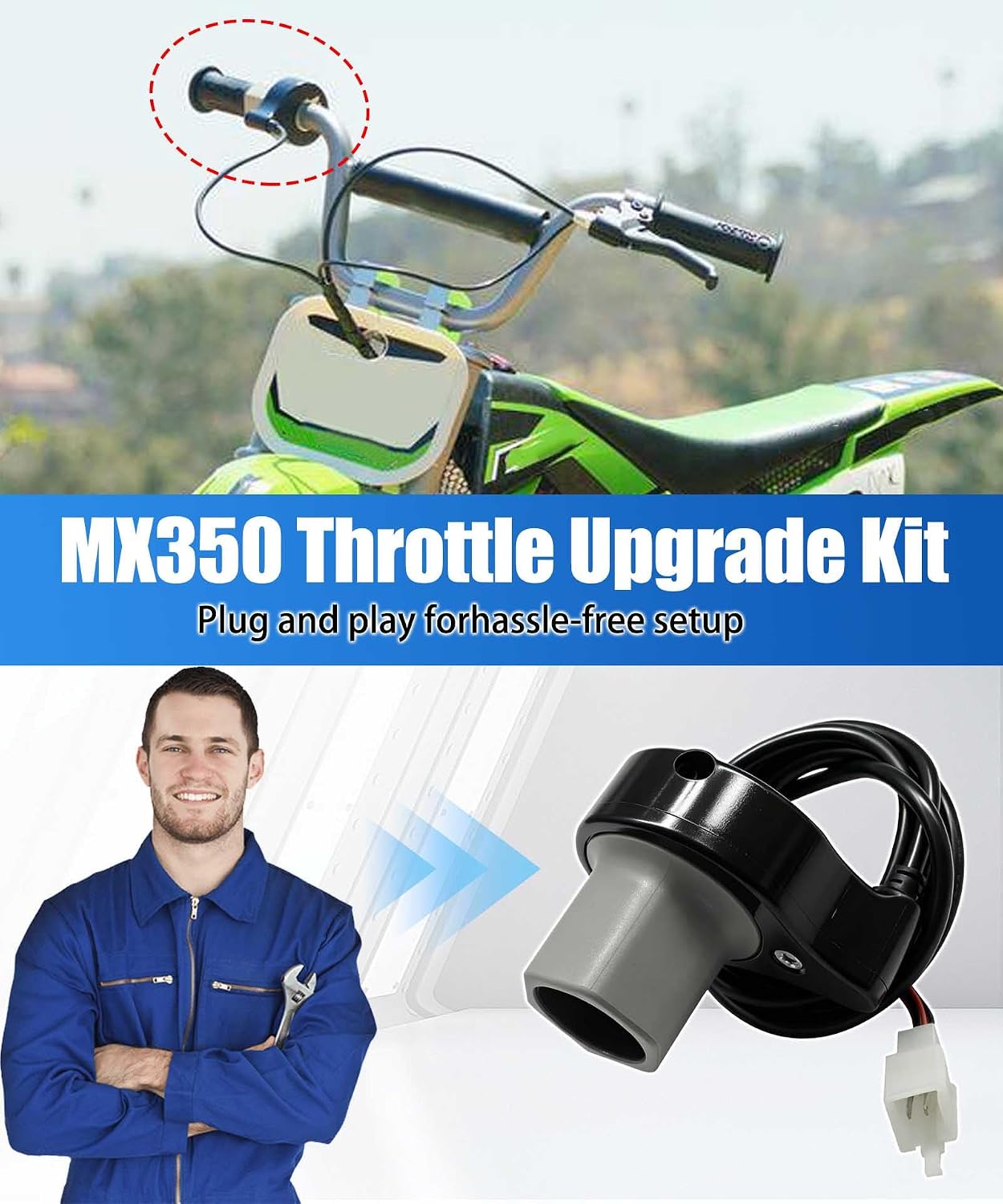 W13113601043 24V 4-Wire Twist Grip Throttle Replacement for Razor E100 / E125 (Versions 10+), Razor E200 (V24+), E300 (V20+), Pocket Mod (13+)