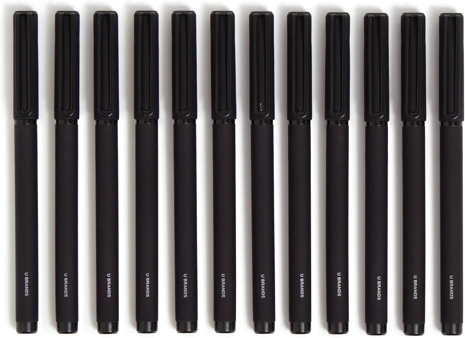 U Brands Midnight Catalina Felt Tip Pens, Set of 12, Soft Touch With Black Metal Details, Medium (0.7 mm) Point, Black Ink