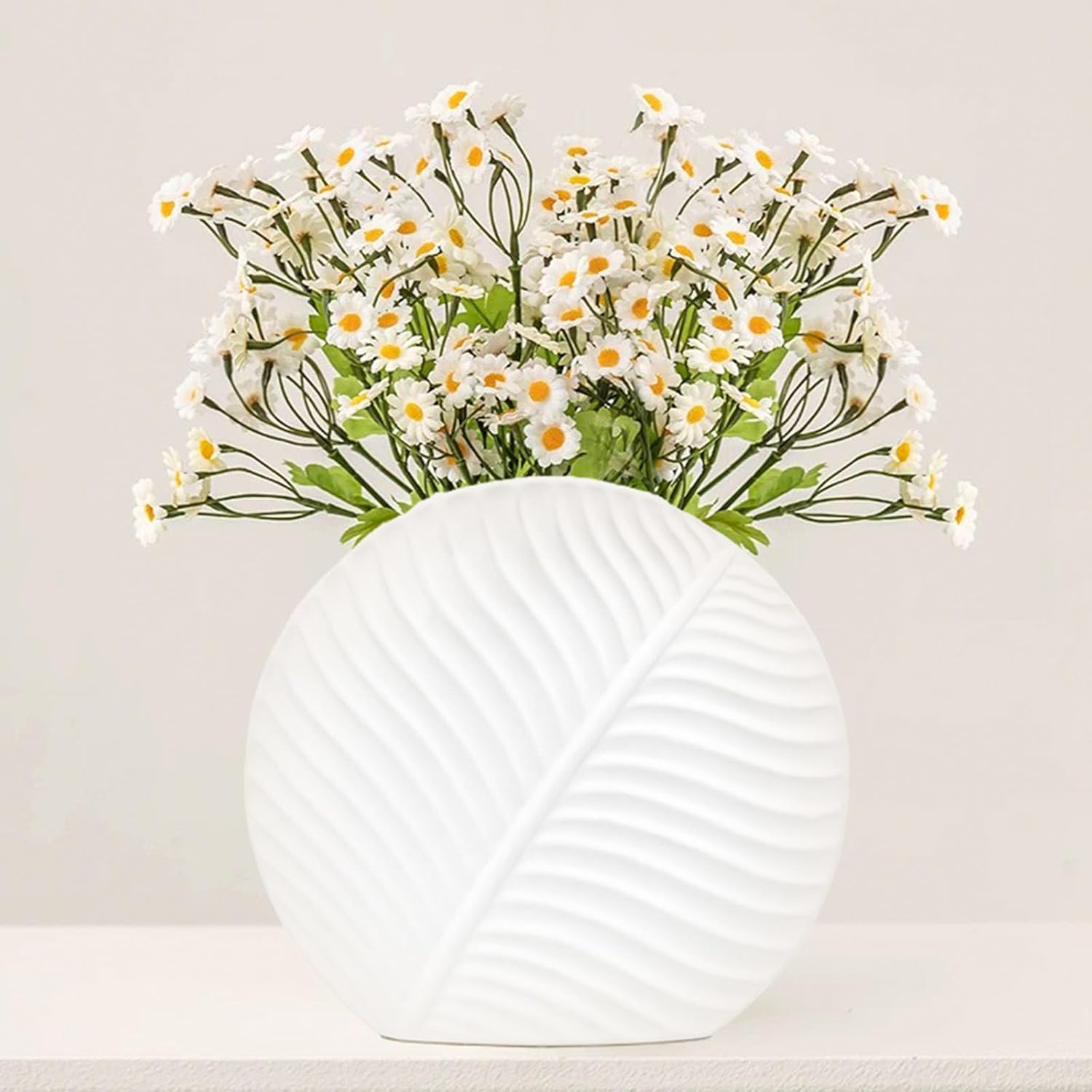 Ceramic Vase - Decorative Flower Vase for Modern Table Shelf Decor, Nordic Minimalism Aesthetic Boho Style Decor for Bedroom Living Room Office Entryway Centerpiece Solid White