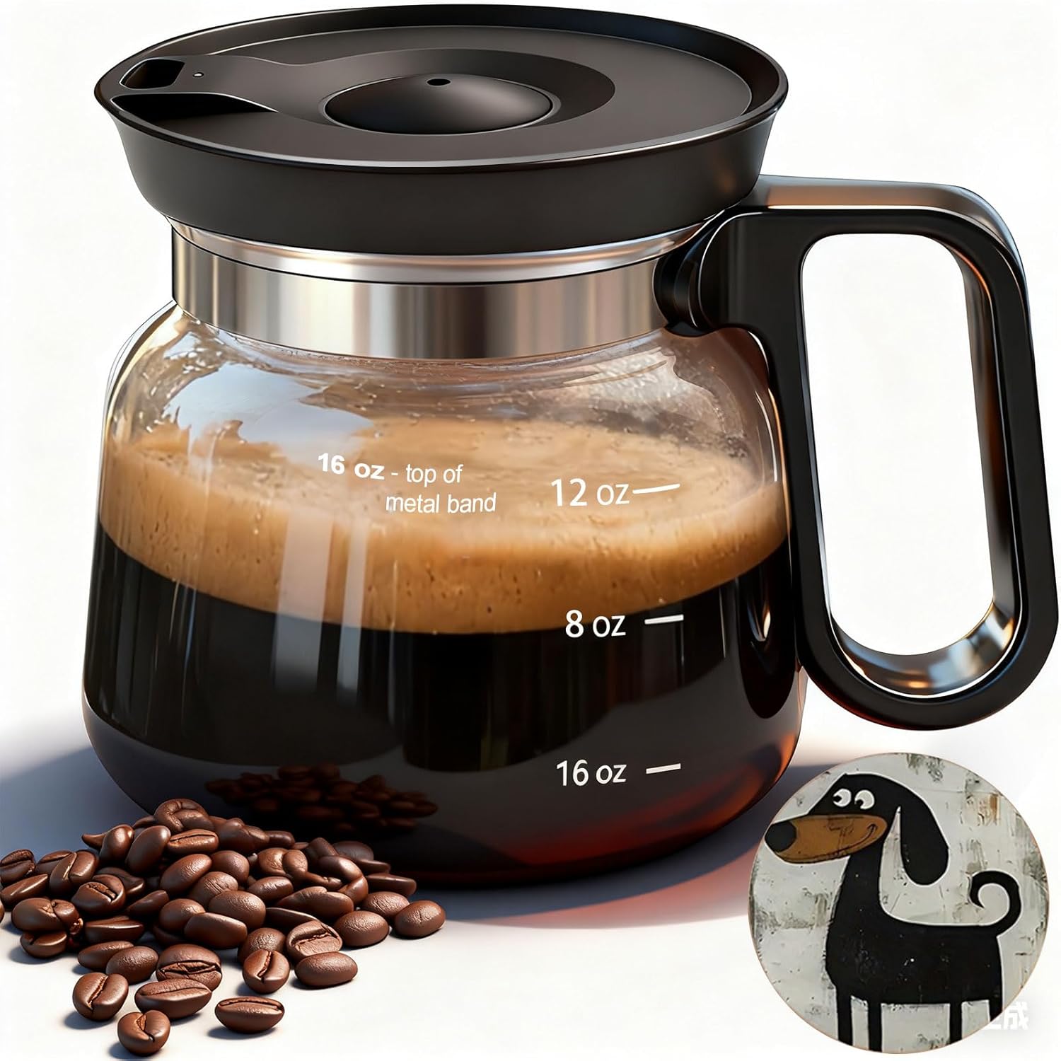 Coffee Pot Mug with Lid - 16oz Novelty Glass Cup That Looks Like a Mini Coffee Pot - Funny & Straw for Hot Drinks, Tea, or Chocolate – Unique Desk Gift