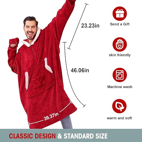 Miniatura 7 de yescool Manta con capucha de gran tamaño, manta de forro polar sherpa, regalo para el día de San Valentín para mujeres, hombres y adultos, manta