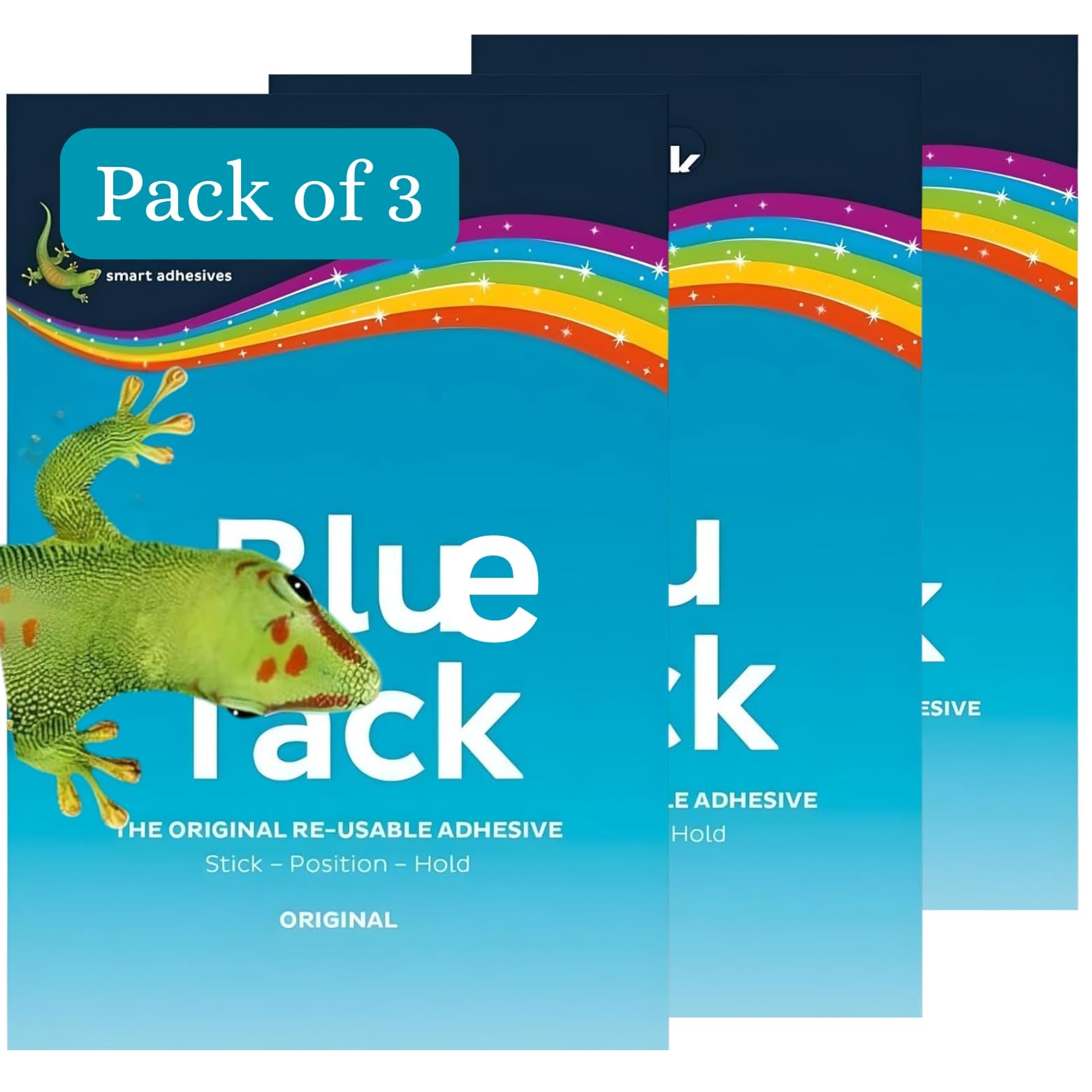 BluTack Original Reusable Mastic Adhesive Putty 60g – Multipurpose Sticky Tack for Crafts, Posters, – Non-Toxic, Clean & Reusable Mounting Putty (Pack of 3)
