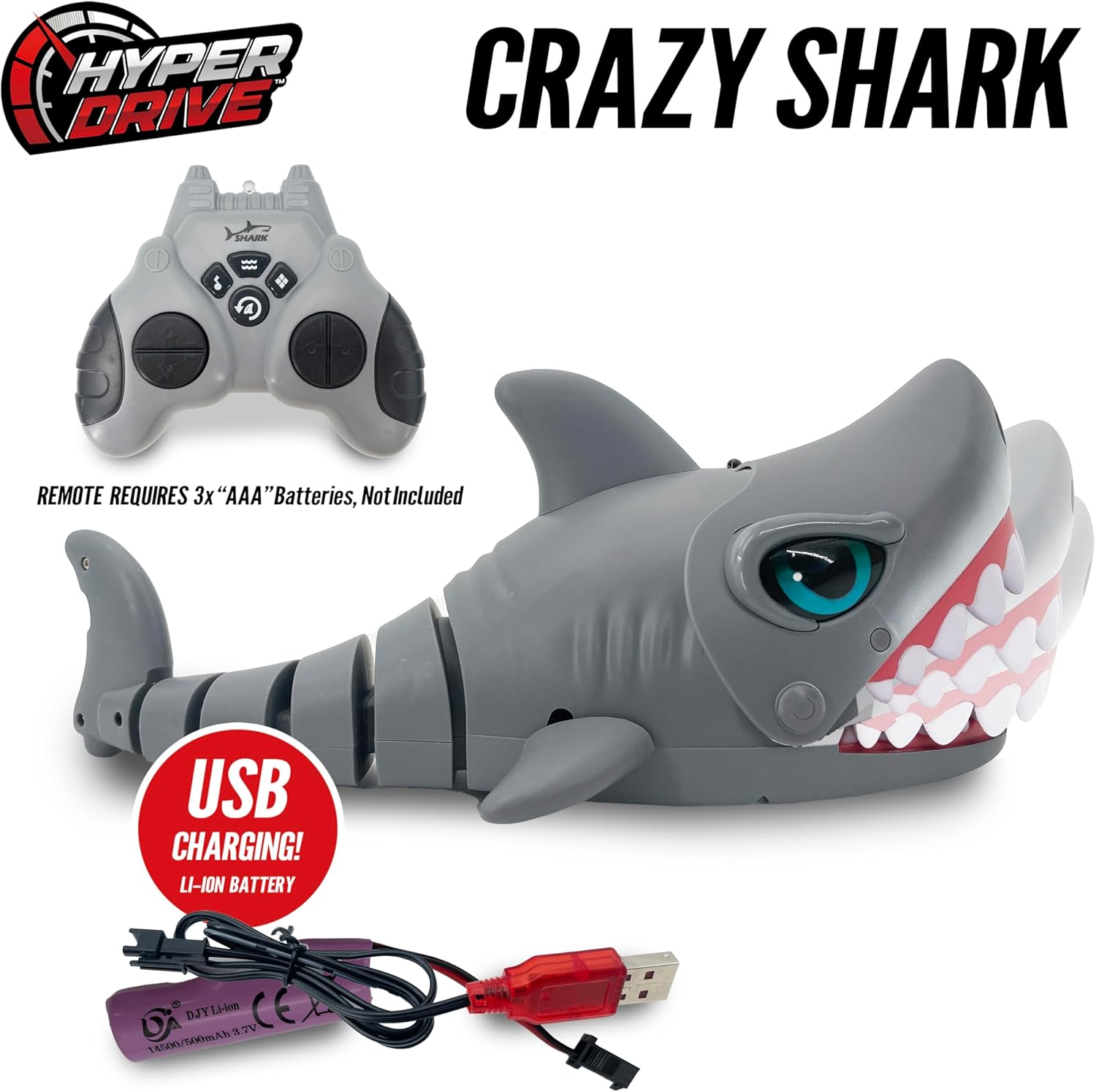 Hyper Drive - Mega Chomp Remote Control Land Shark Toy – 14-Inch Big RC Robot Shark with Realistic Chomping, Rechargeable Battery, Full Function, Music, & Auto Mode