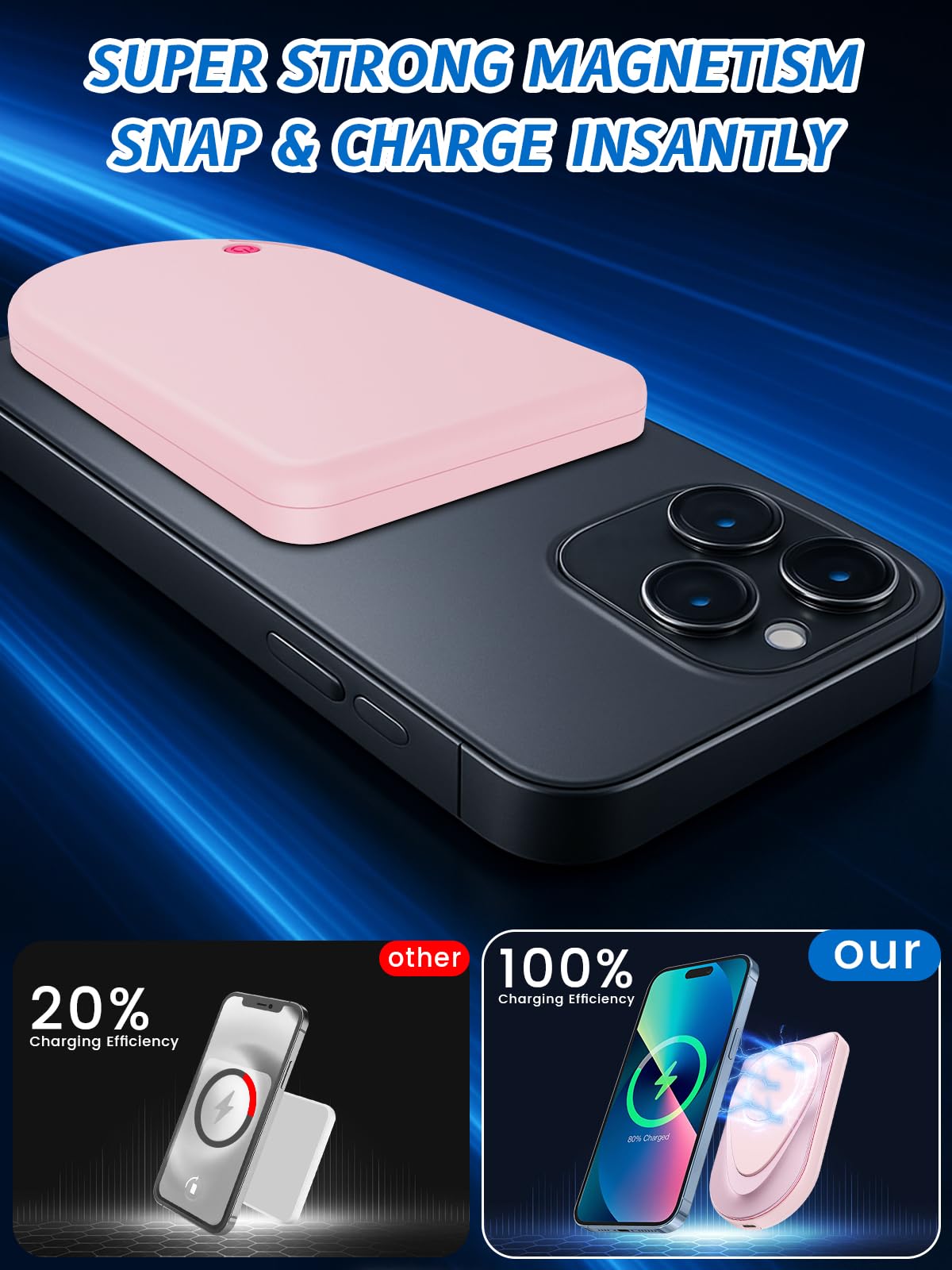 Cargador portátil magnético, cable USB-C inalámbrico de 10000 mAh, batería compatible con Magsafe, batería externa para iPhone 17/16/15/14/13/12, Android (rosa)
