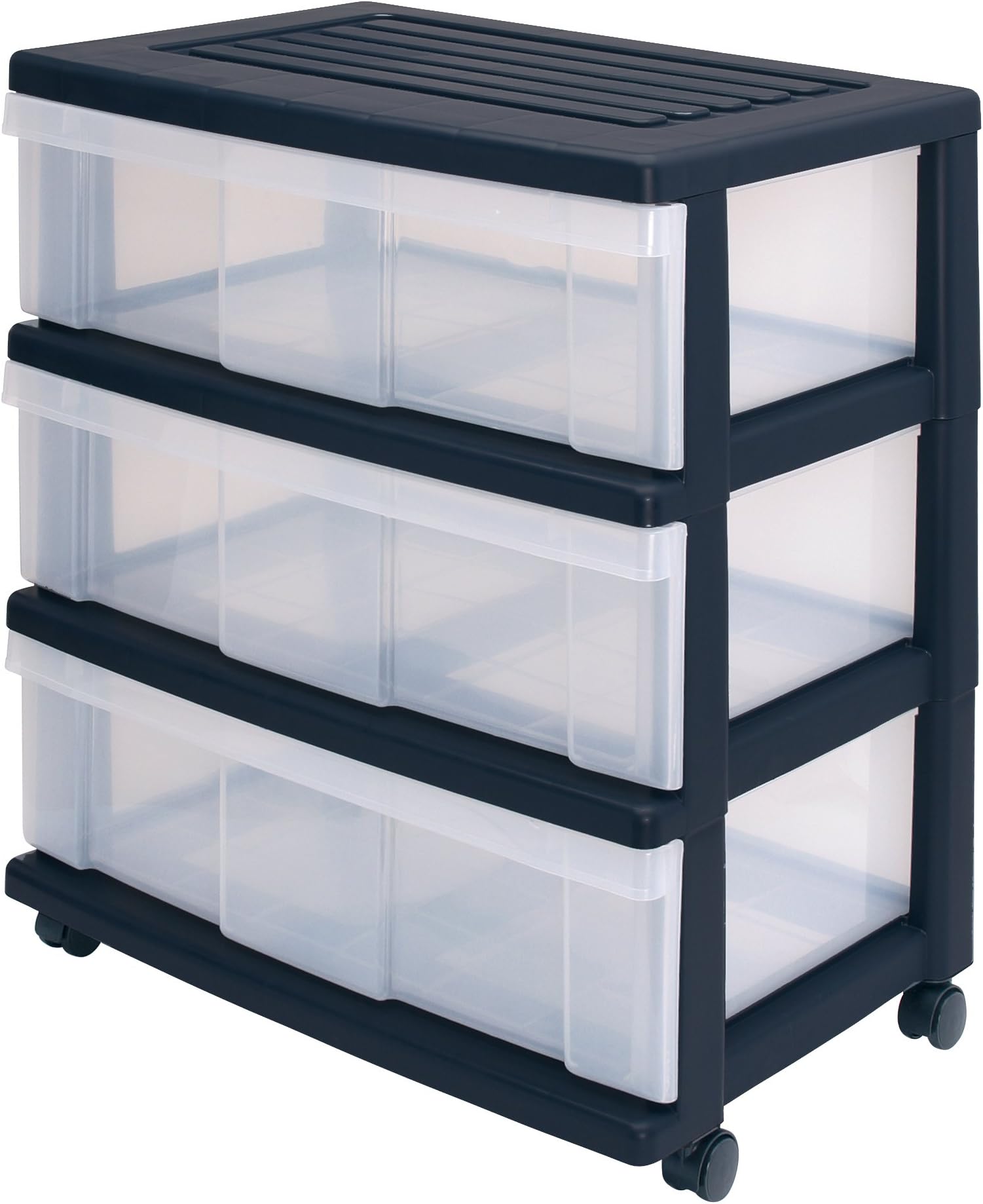 Iris Ohyama, Tower, Chest of Drawers, Plastic Storage Organizer with ergonomic handle, 34L, 3 drawers, With wheels, BPA free, Office, Bedroom, Living room, WC-N603, Black