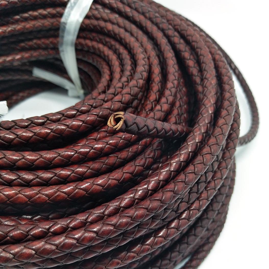 Genuine Leather Cord 5m 6.0mm Diameter Braid 100% Real Cowhide Cord fit Bracelet and Necklace DIY 18 Colors (24(6.0mm Antique Reddish Brown))
