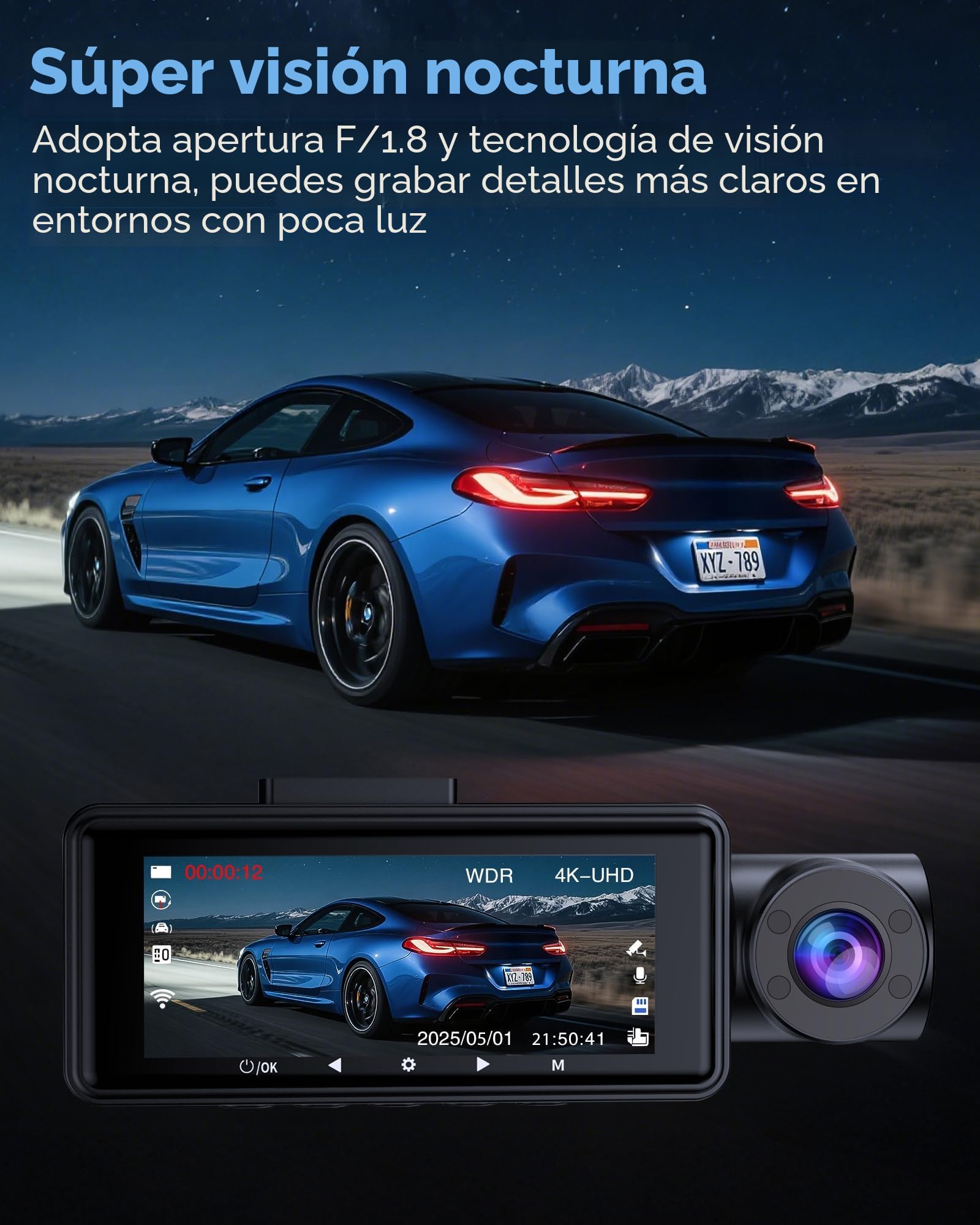 Famgoods Dashcam Frontal 4K, Retro, Interior, Pantalla IPS de 3.16", Tarjeta Gratuita de 64GB, Dash CAM Camara Coche WiFi inalámbrico de 5GHz, App, Super Visión Nocturna, Sensor G, Grabación en Bucle