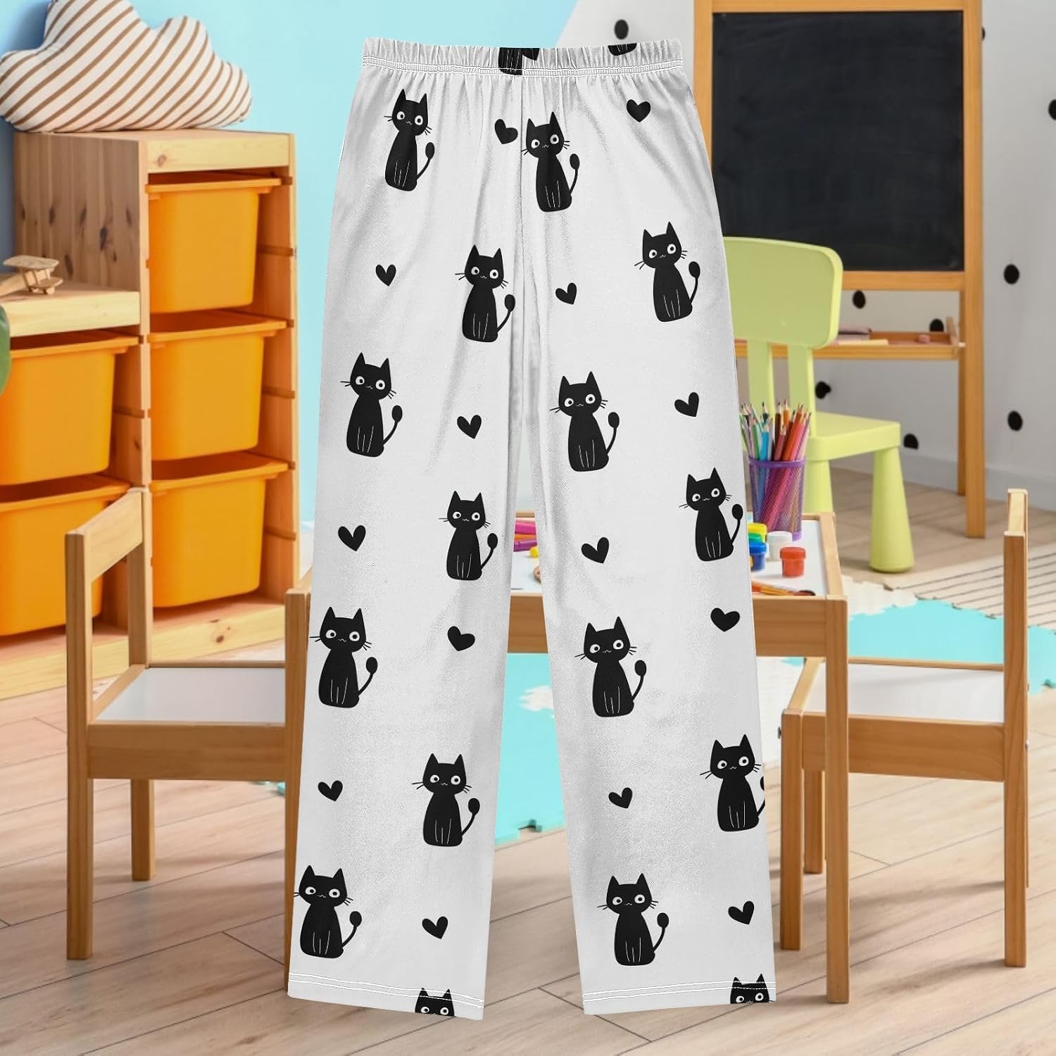 visesunny Boys' Pants Kawaii Cats Silhouette Heart Jogger Pants Elastic Waist Long Bottoms Trousers Pockets S-XL