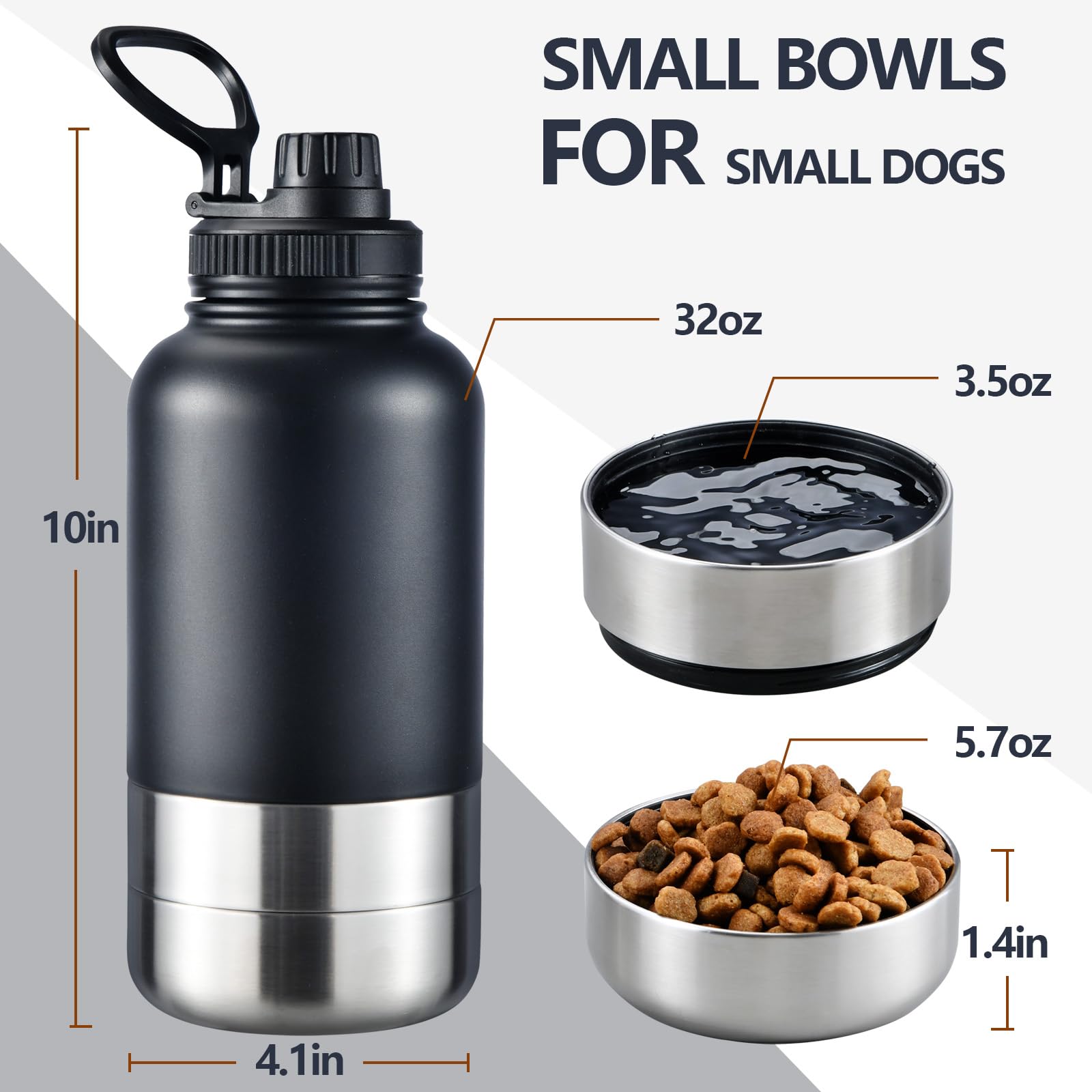 Cibaabo Insulated Dog Water Bottle with 2 Bowls, 32oz Travel Stainless Steel Double Wall Thermos, Portable Pet Dispenser, Gifts for Puppy Small Medium Dogs Walking Hiking and Camping - image 2