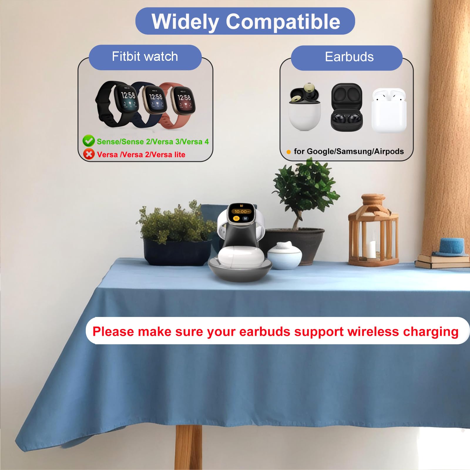 iMorde for Fitbit Sense/Sense 2/Versa 3/Versa 4,Charger Dock for Fitbit Watch Charger Stand,Accessories for Fitbit,for Google Pixel Buds,for Galaxy 3/2/Buds+/Buds 2 Pro,for Airpods 4/3/2/Pro (Gray)