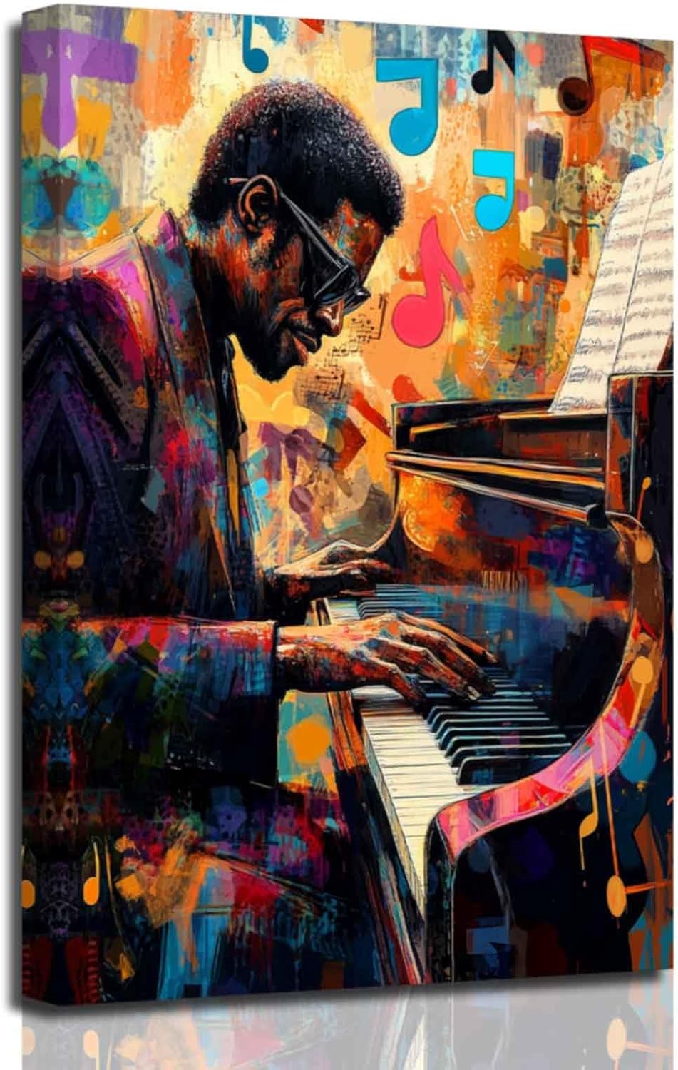 XLMDYYSW Black Jazz Wall Art Abstract Black Culture Music Canvas Prints African American Picture Vintage Music Themed Painting for Bedroom Home Decor Framed (Yellow, 12L x 18W)