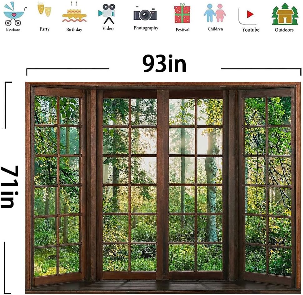 Aidatain Green Forest Natural Tapestry Window Scenery Wall Aesthetic Tapestry for Bedroom Flannel 93" L x 71" W Beach Blanket Living Dinning Room College Dorm Wall Hanging GTDJAT0093