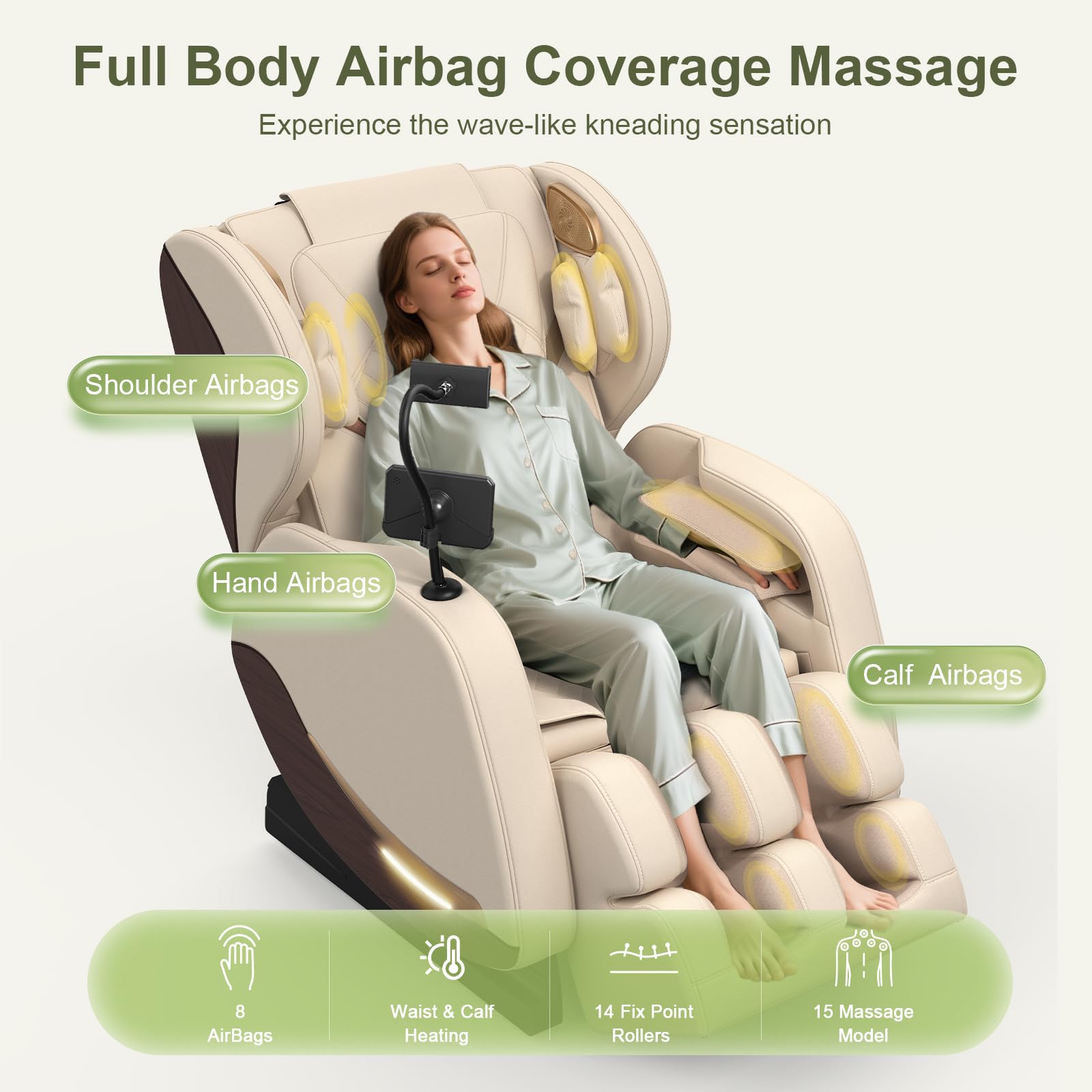 Poltrona Massaggianti Per Tutto il Corpo con Riscaldamento,14 rulli per Massaggio,Massaggio piedi,8 Airbag, Altoparlante Bluetooth, Controller Touch Screen,Poltrona massaggianteo per Homer Theater