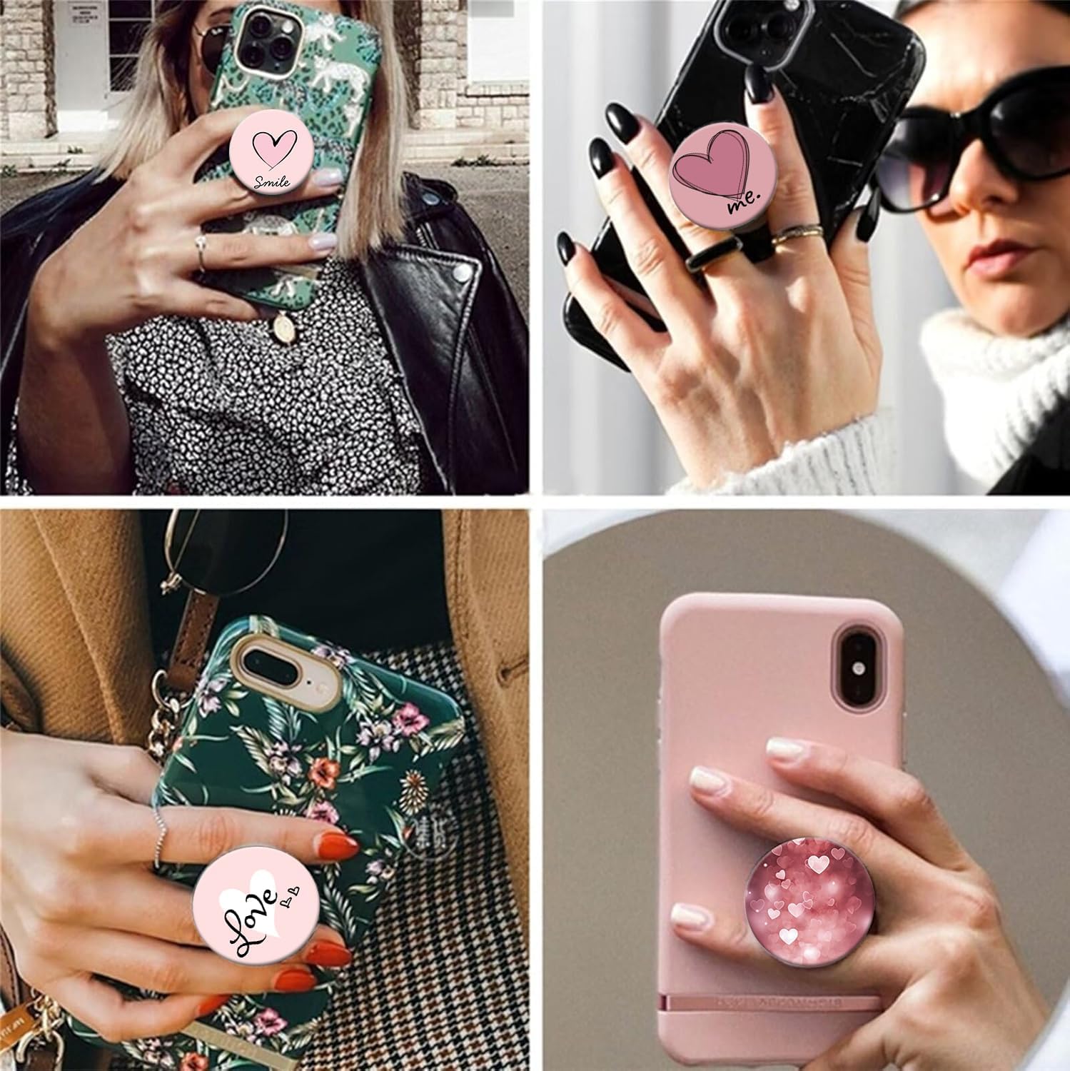 6 Pack Universal Phone Grip,Cell Phone Finger Holder Stand for Smartphone and Tablets - Pink Heart Rose Gold - Image 5