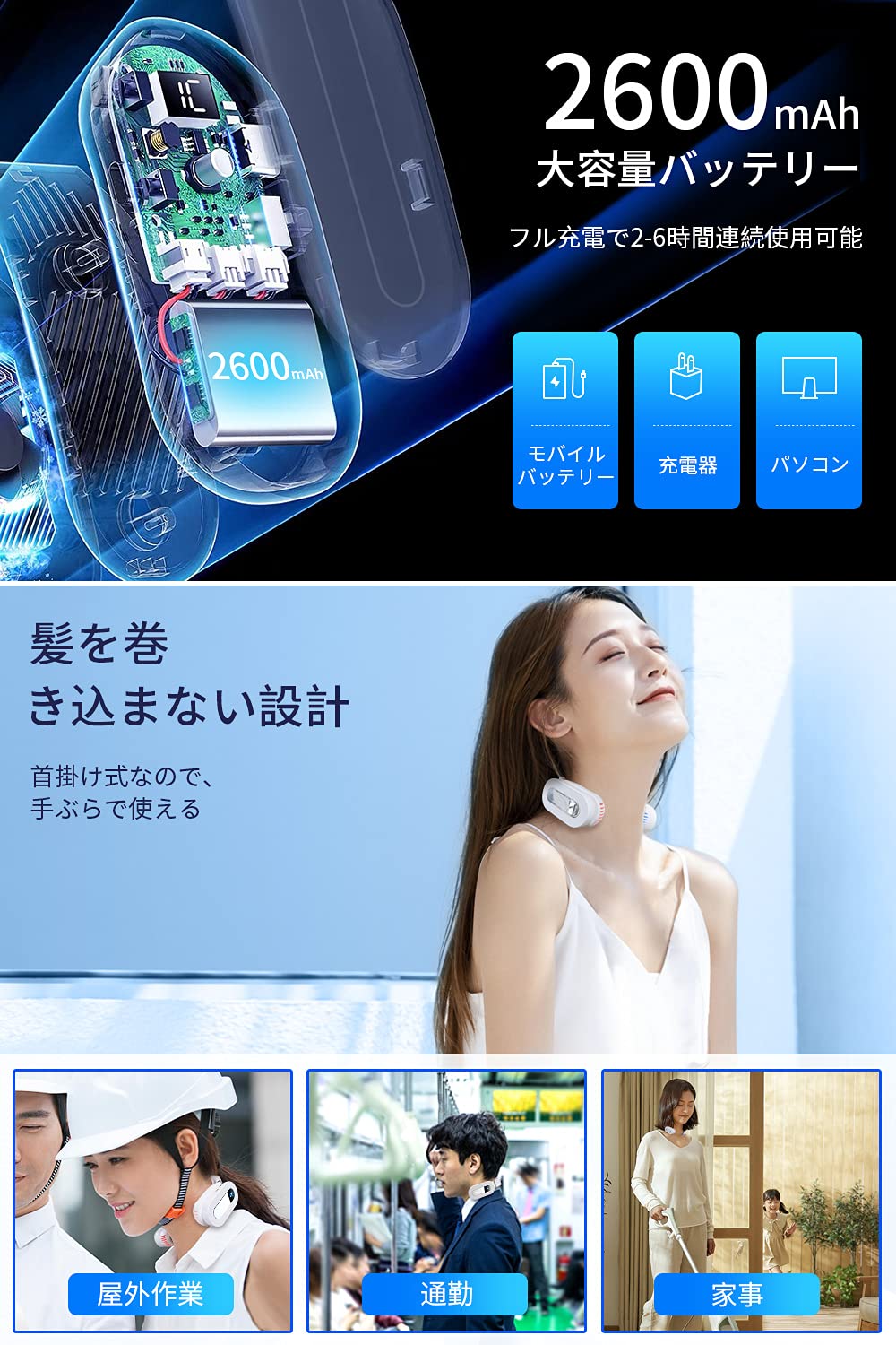 Amazon | 【冷房/暖房2in1】 首掛け扇風機 羽根なし 瞬間冷却 ネック