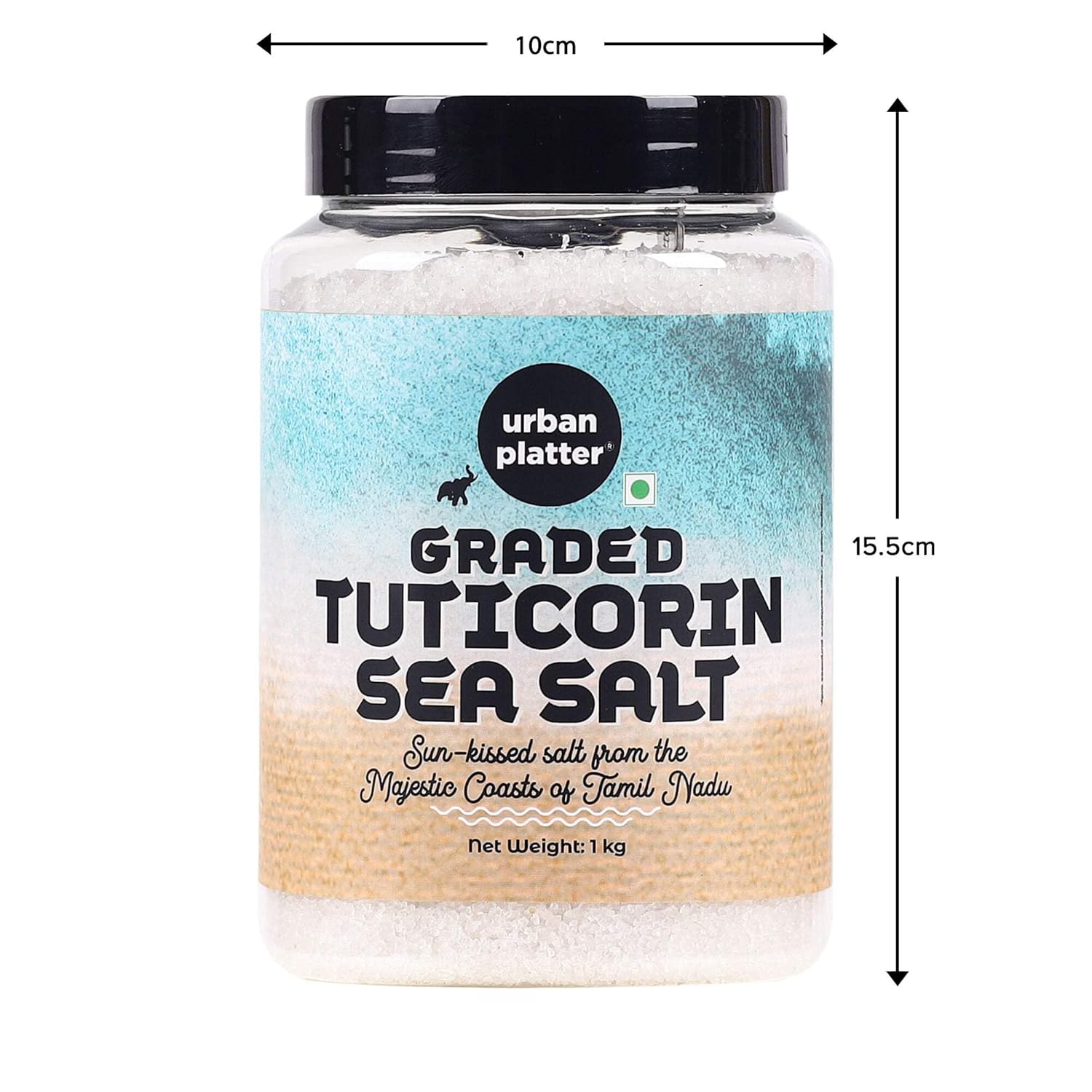 Urban Platter Graded Tuticorin Sea Salt Crystals Shaker Jar, 1Kg / 35.2oz [All Natural, Premium Quality, Finishing Salt]