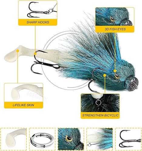 Miniatura 4 de SeaKnight Sinking Rat Baits Bass Bucktail Binded Mouse Multi-articulado Wagging Tail 7.1"1.23oz Señuelos de pesca