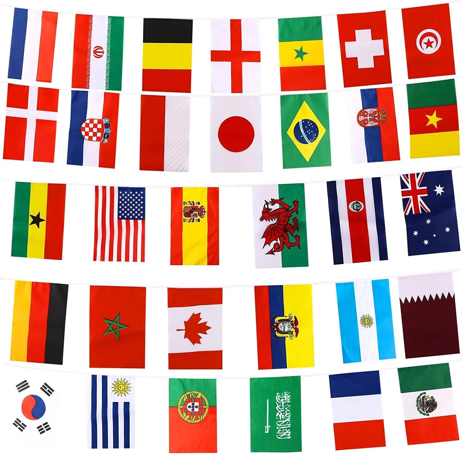 Qatar 2022 World Cup Bunting - 10m / 32 flags 14cm x 21cm Polyester Fabric