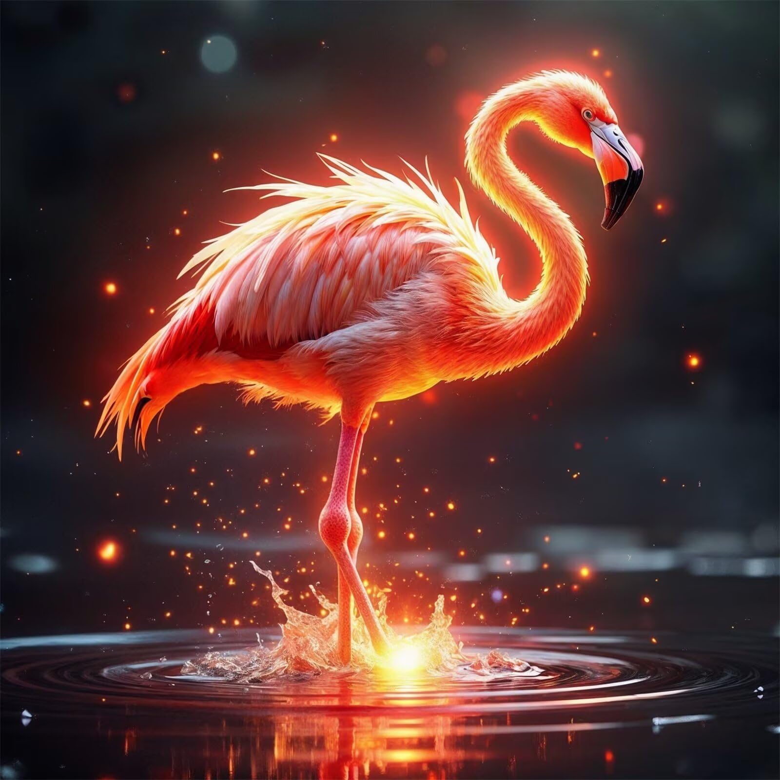 Diamond Painting Lago dei fenicotteri fluorescenti,Diamond Painting Kit Completo,5D Fai Da Te Adulti Strass Ricamo a Punto Croce per Soggiorno Camera da Letto Decor da Parete Punta quadrata 95x95cm