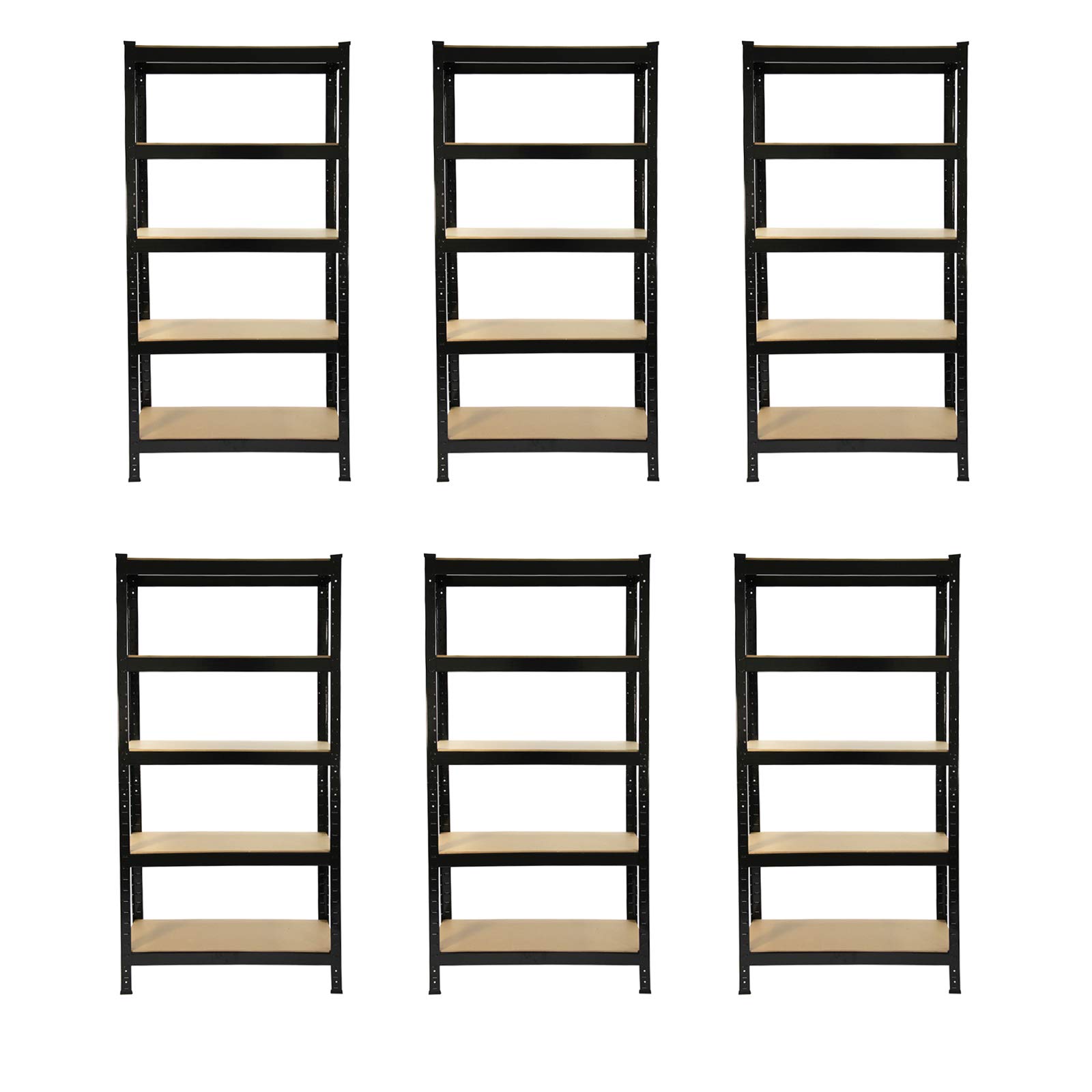 Monster Racking 6 T-Rax Garage Storage Racks Heavy Duty Shelving Unit, Black, 75cm x 150cm x 30cm