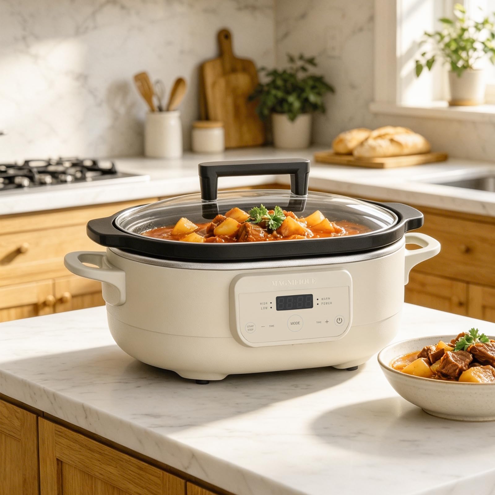 Magnifique - Pentola a cottura lenta programmabile da 6 quarti, rimovibile e antiaderente, piccolo apparecchio da cucina per cene in famiglia, serve più di 6 persone, impostazioni di calore: mantenere