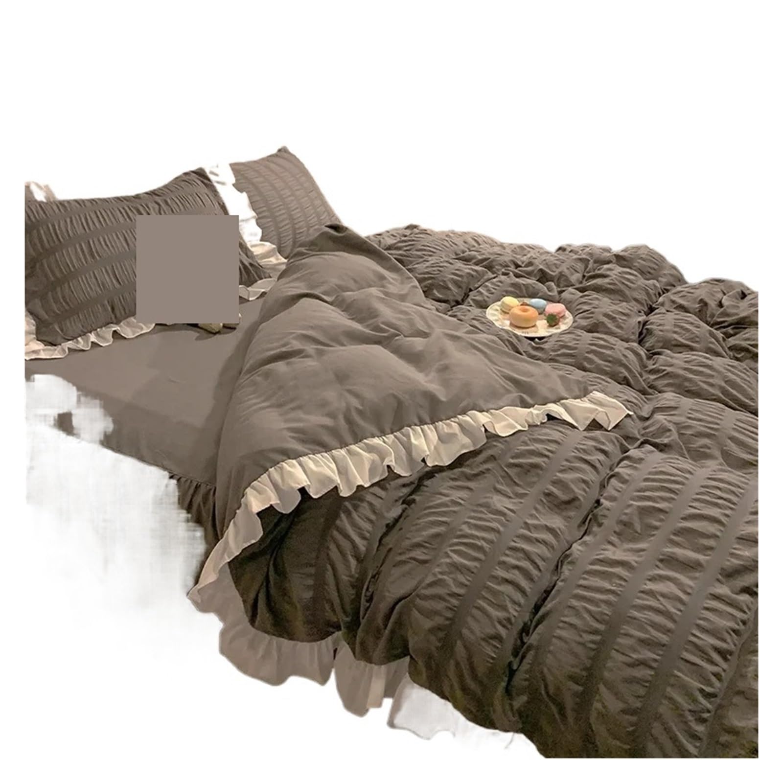 GCYEIDMA Ruffle Duvet Cover Ruffled Seersucker Duvet Cover Set 3/4pcs Soft Lightweight Down Alternative Grey Bedding with Bed Skirt and Pillowcases(GRAY,BED SKIRT_TWIN 4PCS)