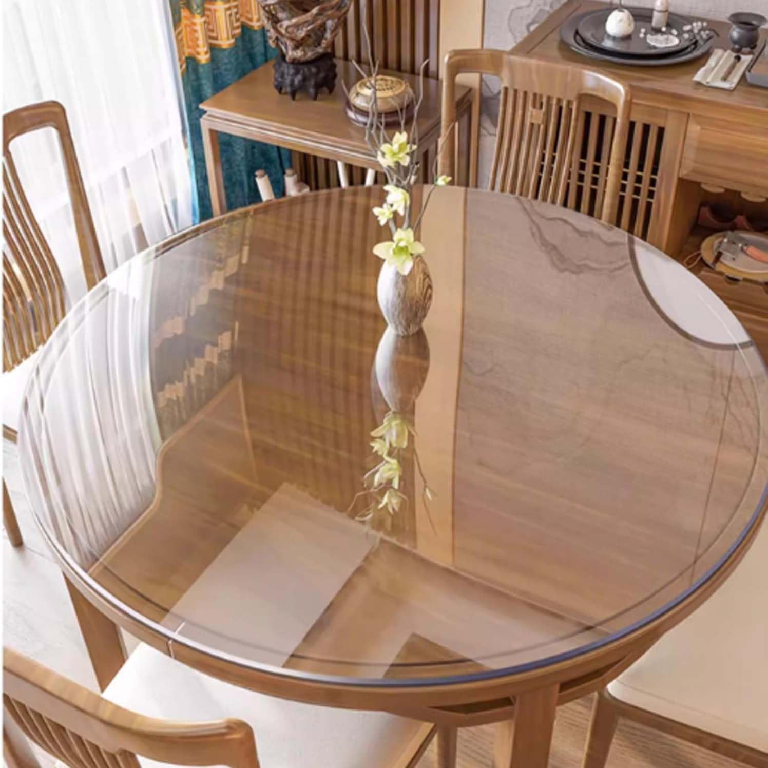 Rotondo trasparente Copritavolo 160cm/63inch, tovaglia in plastica PVC trasparente1.5MM, impermeabile, antimacchia, Resistente Calore, Protezione da tavolo trasparente