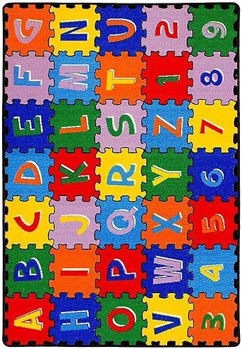 Champion Rugs Alfombras grandes para el aula para niños con alfabeto (A-Z y 1-9), alfombra de área de rompecabezas, base de gel antideslizante (96 x