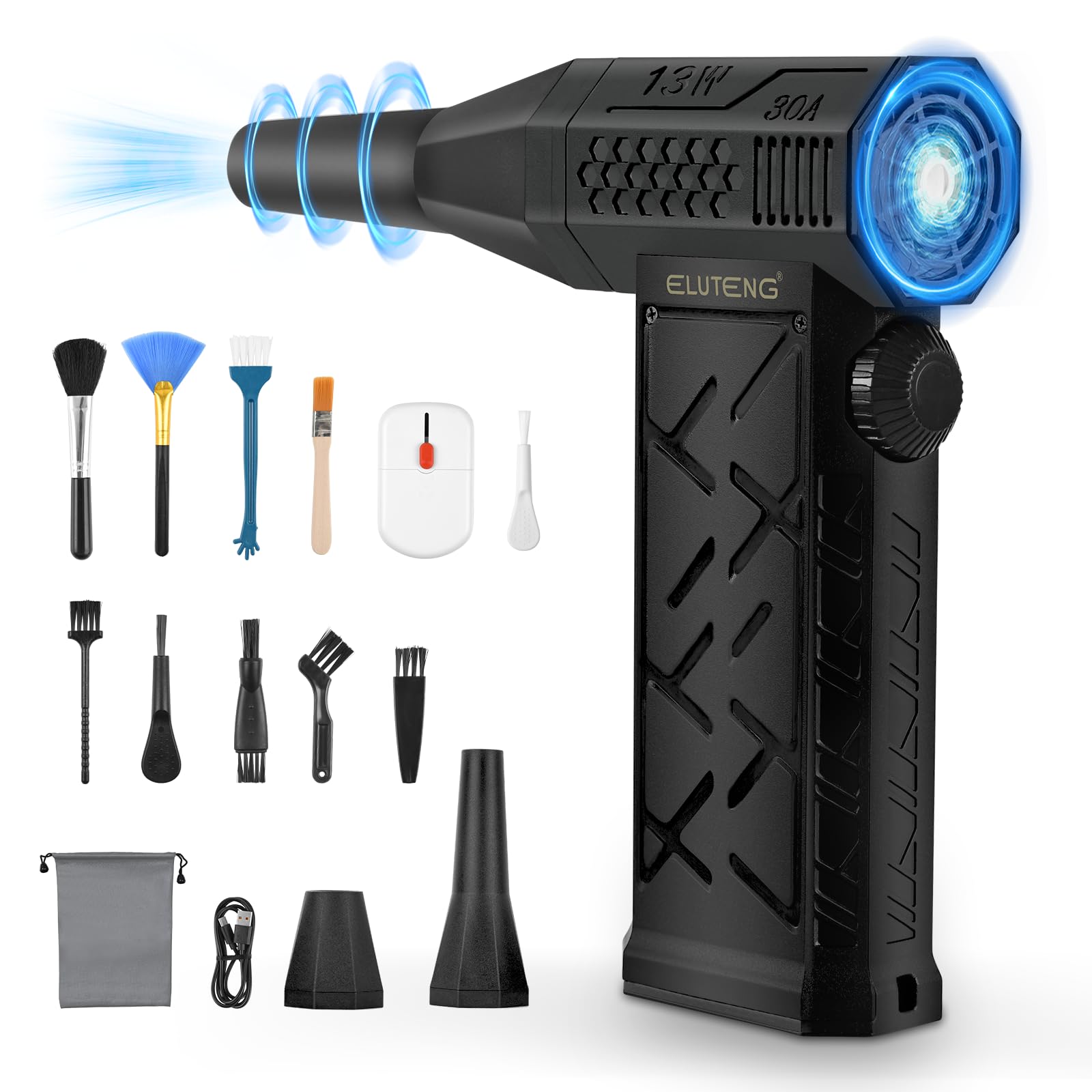 ELUTENG Electric Air Duster 130,000RPM 4000mAh Rechargeable Cordless Air Blower for Keyboard & Electronic Devices Cleaning, ELT COMPRESSED AIR DUSTER