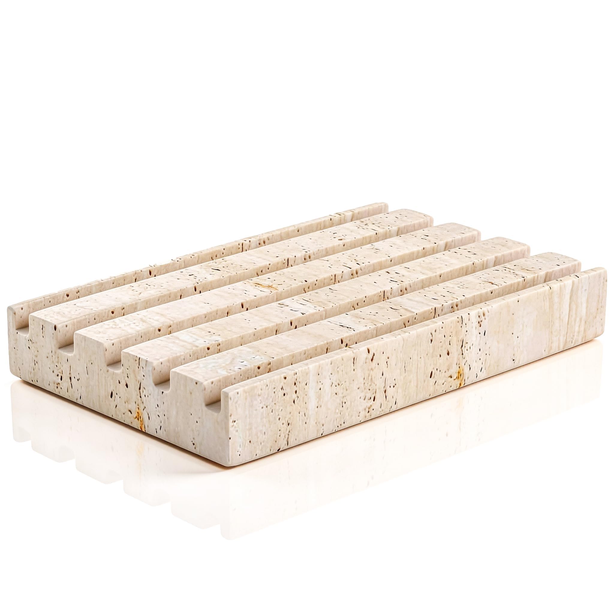 Jabonera beige, soporte para jabón de travertino natural, soporte para jabón de baño, plato de esponja con diseño autodrenante, adecuado para ducha, tocador, cocina, fregadero.