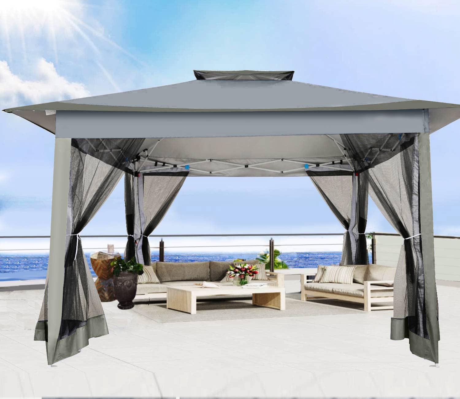 COBIZI Gazebo pop-up 10x10 da esterno con zanzariera Gazebo da patio con pareti laterali per giardino, campeggio, feste, cortile con parte superiore ventilata, custodia, sacchi di sabbia