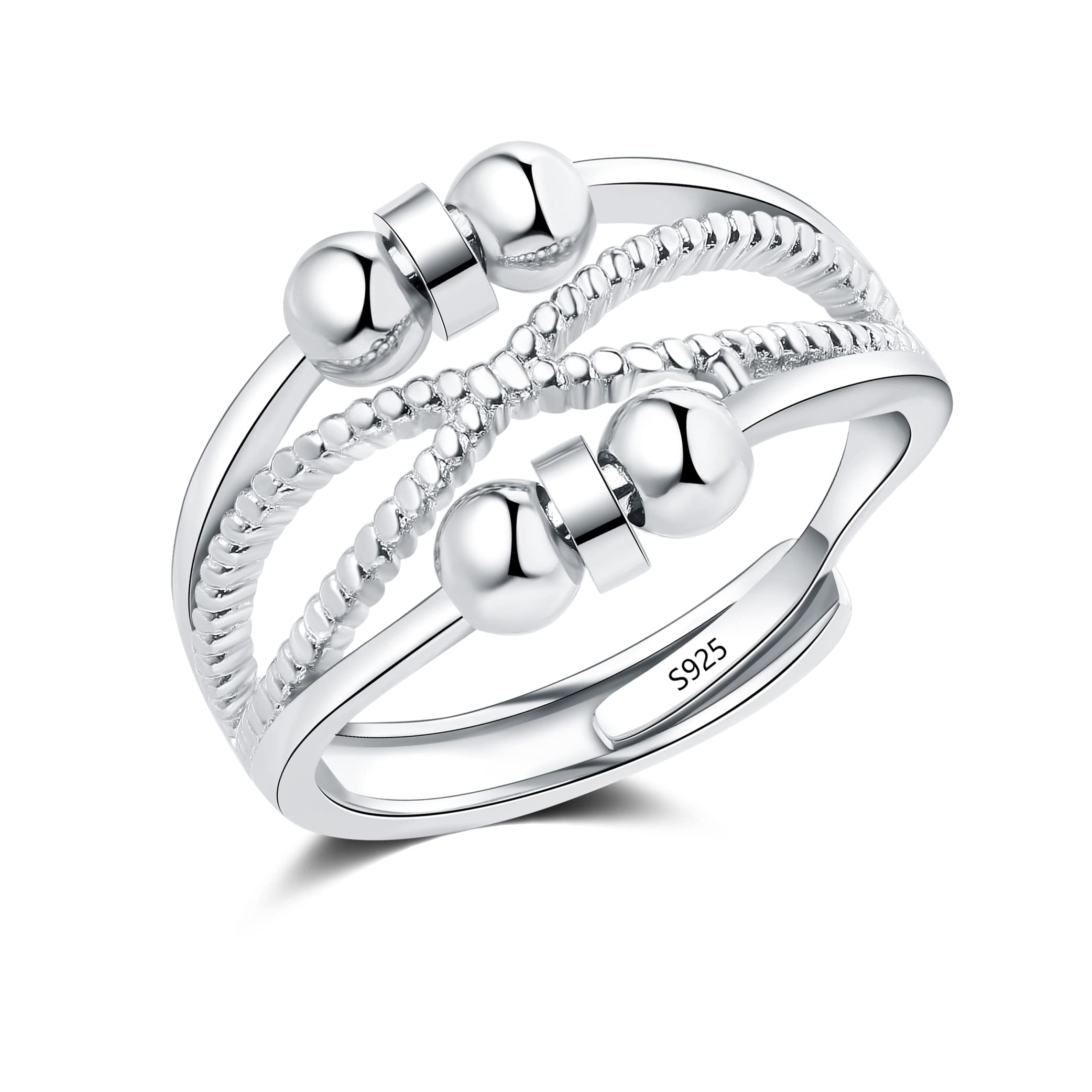 Bague anti-stress en argent sterling 925 ajustable ouverte pour femme avec filature