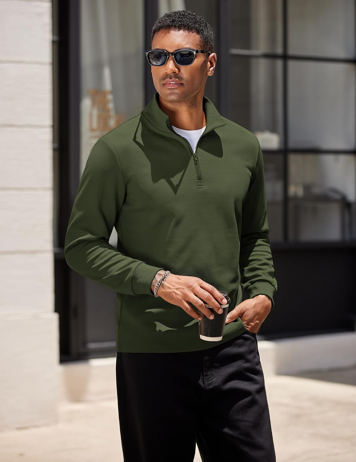 COOFANDY Men's Hooded Sweatshirt with Zip, Casual Sweatshirt, Trucker Collar, Casual Sports, Regular Fit image 4