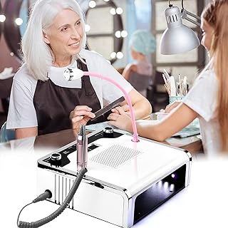Powerful Nail Vacuum, 4 in 1 Nail Dust Collector with LED Lamp and 30000RPM Electric Nail Drill, Adjustable Suction and Time & Forward/Reverse Switching, for Home Salon Nail Tech Use