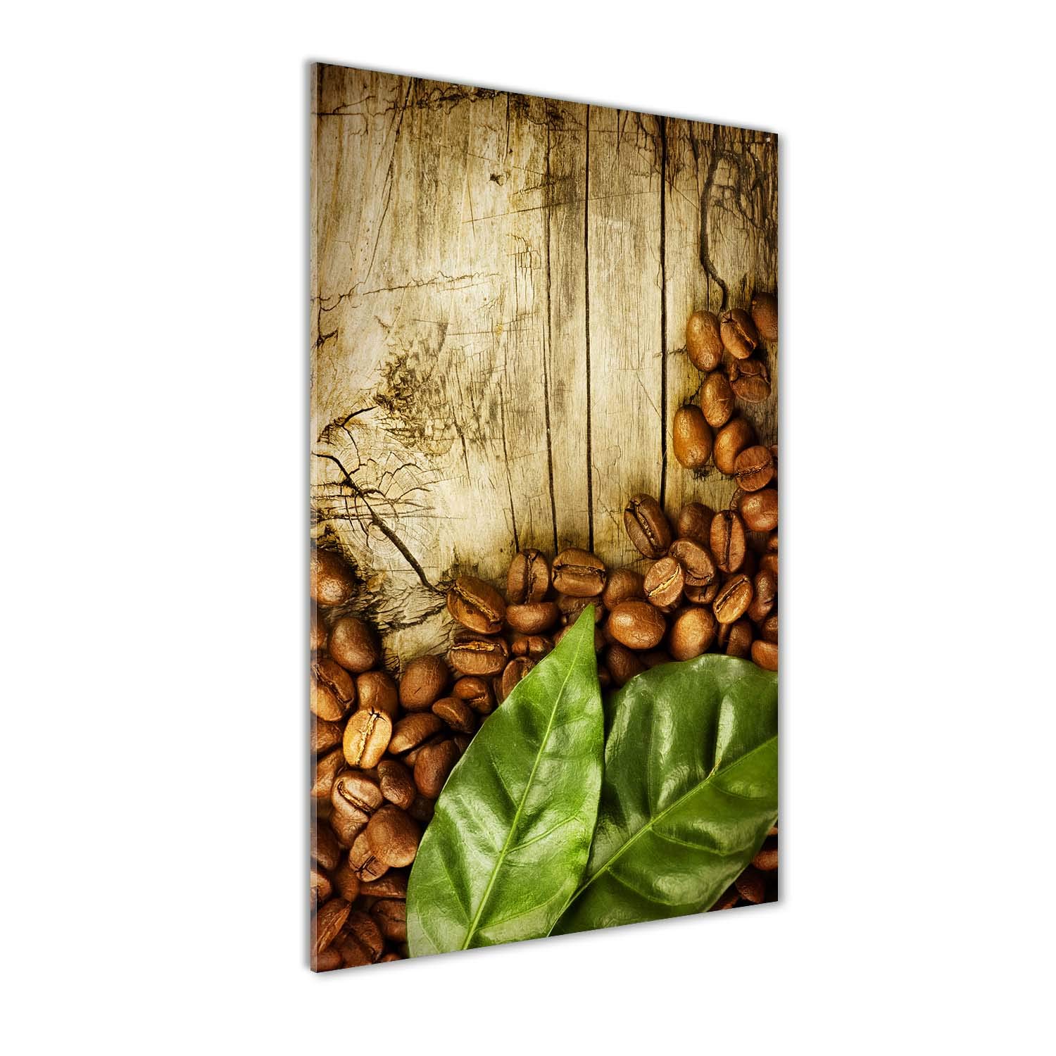 Image sur plexiglas grains de café vert 50x100cm, décoration murale haut de gamme pour salon élégant