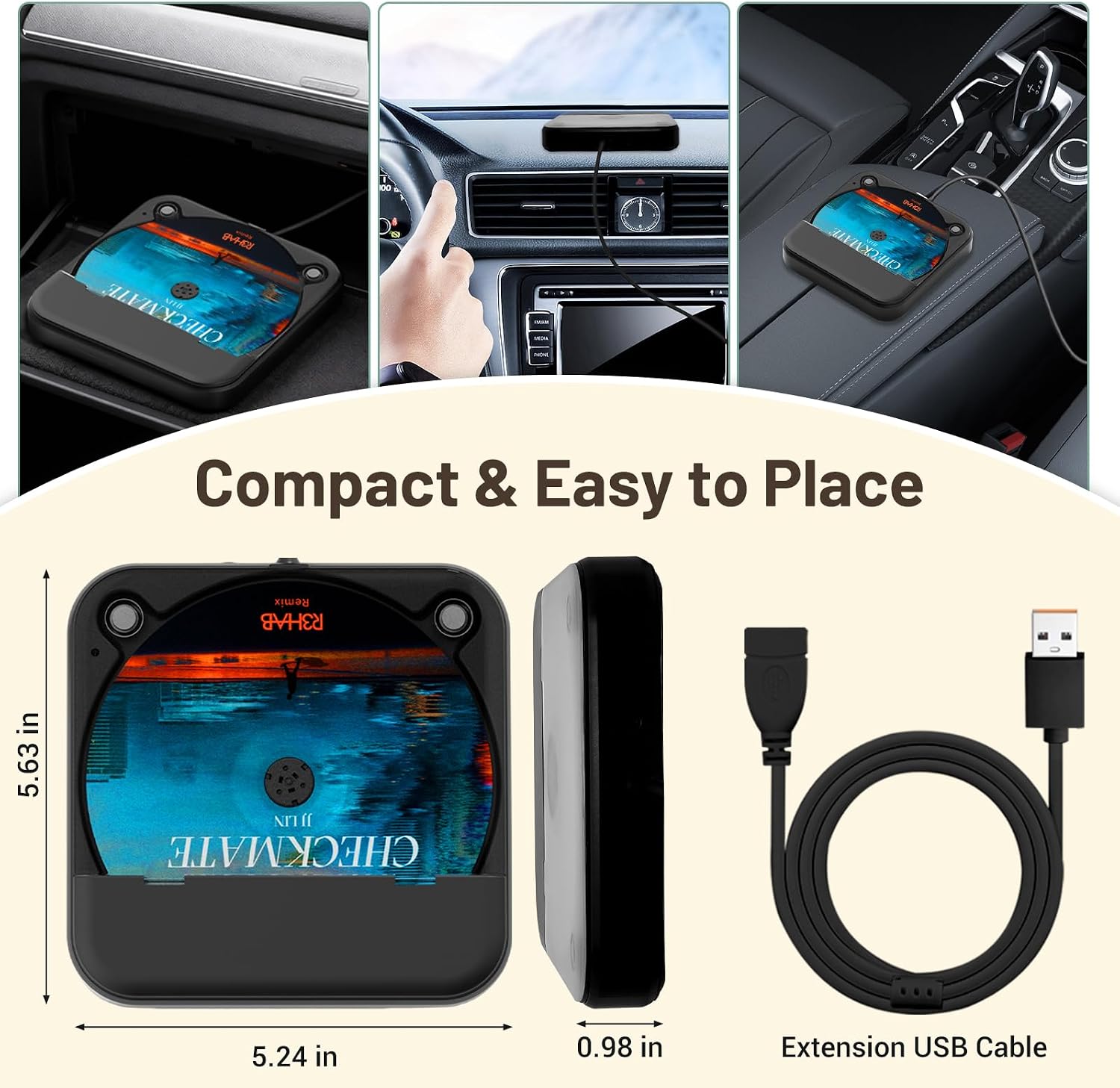 USB CD Player for Car Portable External Car CD Player Support AUX