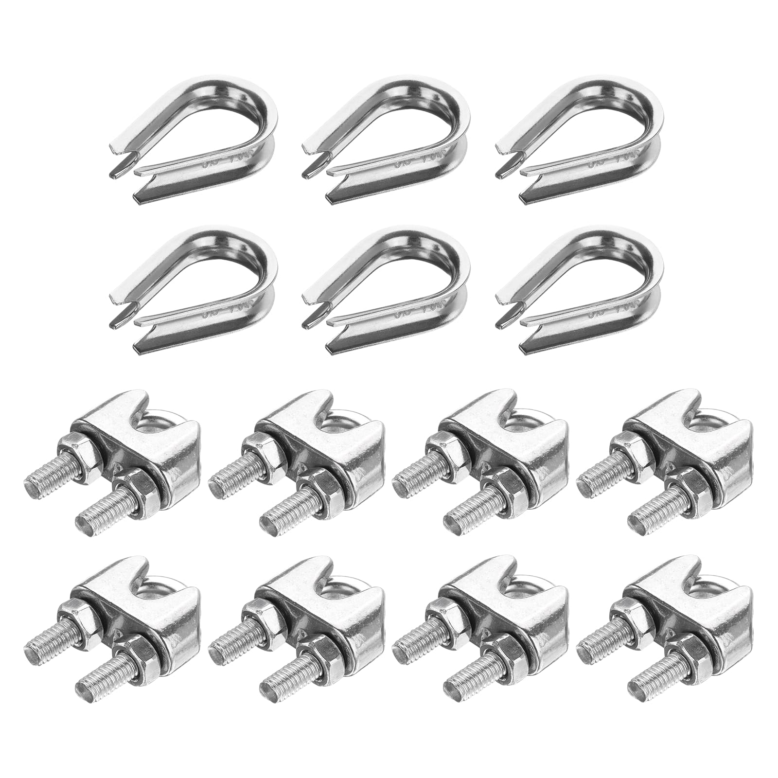 Kit de câble en acier inoxydable M8 avec pince serre-câble et anneau de sertissage 5/16 argent