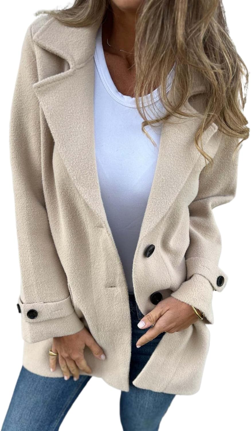 IDEALSANXUN Wool Pea Coats for Women Fall Winter Classic Mid Length Peacoat Trench Coat Blazer Jacket