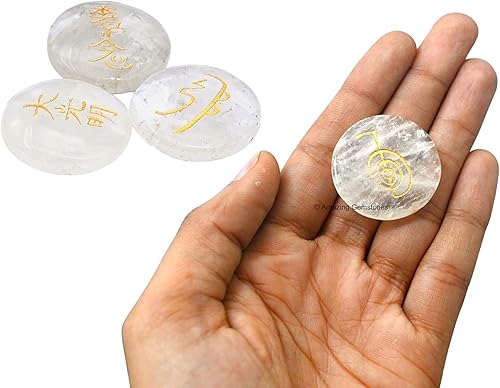 Miniatura 4 de Amazing Gemstone Piedras de Reiki de cristal de cuarzo transparente con símbolos grabados para curación de Reiki Usui, juego de 4 piezas (juego de