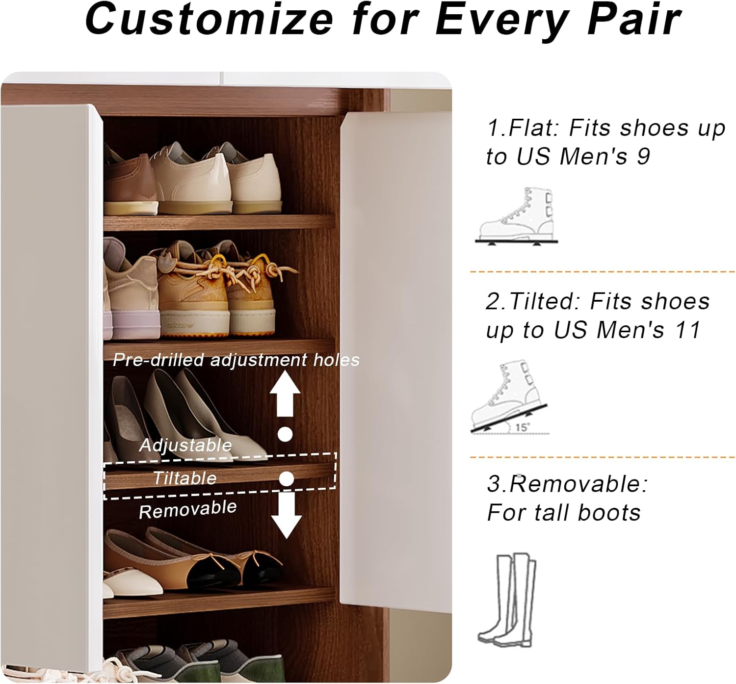 Shoe Cabinet with Doors & Drawer 5-Tier Shoe Storage Cabinet Freestanding Shoes Rack with Rounded Edges Adjustable Shelves for Entryway Hallway Living Room Natural