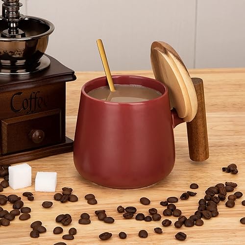 Miniatura 10 de Taza de café de 15 onzas con mango de madera, regalo para el día de San Valentín, taza de té para la oficina y el hogar, taza de té de cerámica para